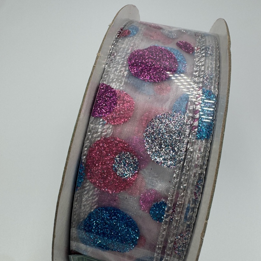 Glitter Polka Dot Wired Holiday Ribbon. NWT